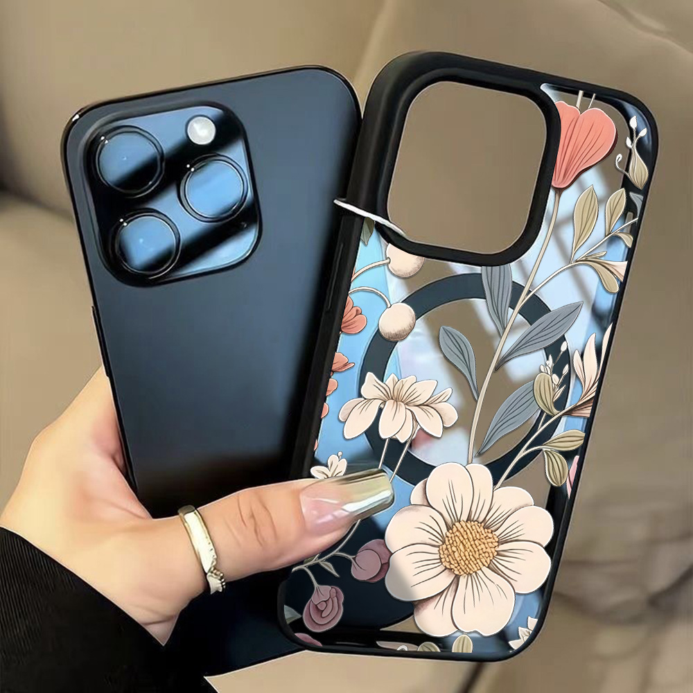 Phone Cases Iphone 15 - Capa Transparente Antichoque Floral com Borda