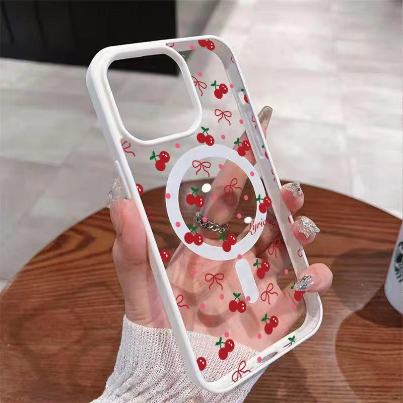 Phone Cases Cherry - Capa Magnética Transparente Rígida com Estampa